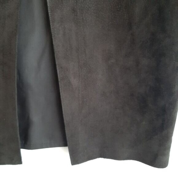 DANIER | 100% Genuine Suede Leather Maxi Long Length Skirt Back Slit Black Sz XS - Picture 12 of 16